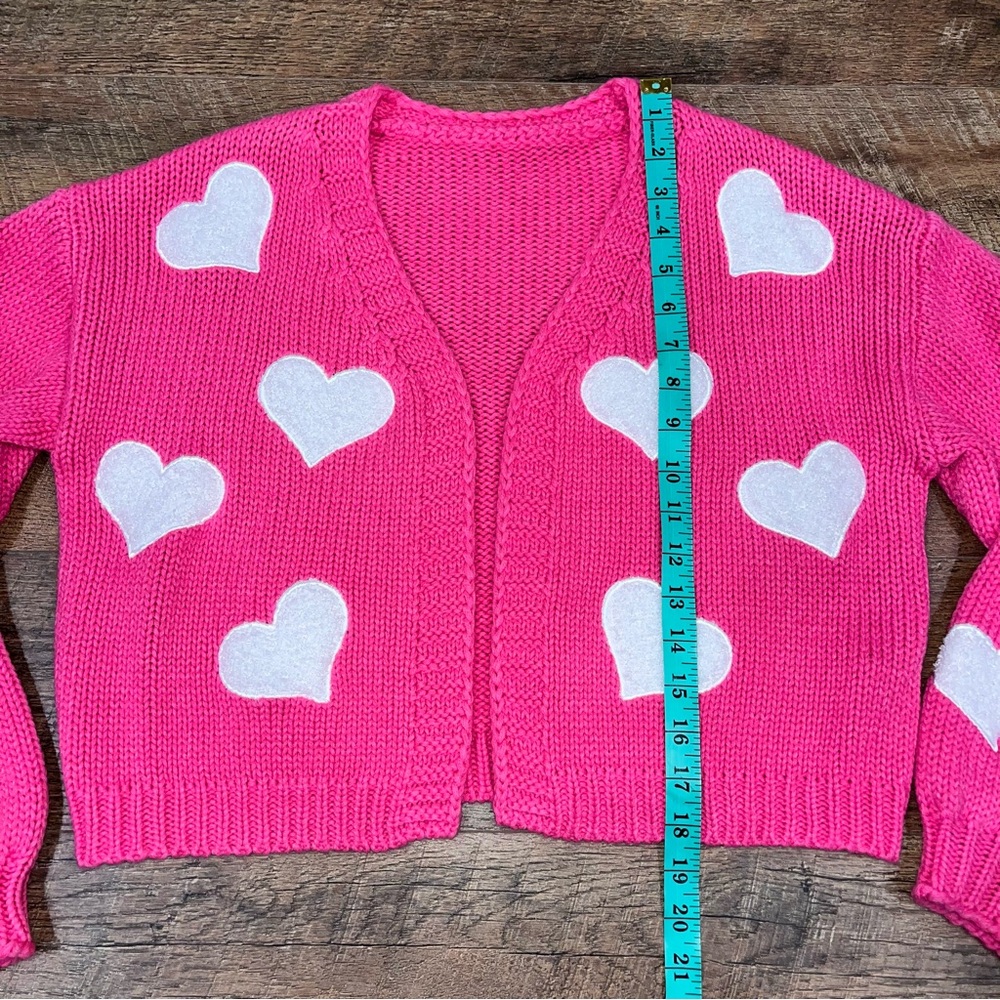 Pink with White Hearts Cardigan Barbie Sweater Valentine’s Day Scandi Girl - Picture 12 of 14
